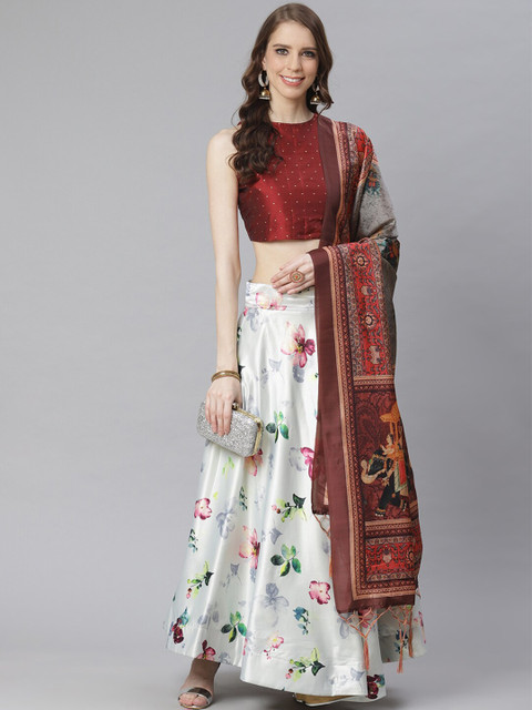 

KSUT Women Maroon Semi-Stitched Lehenga With Unstitched Blouse & Dupatta