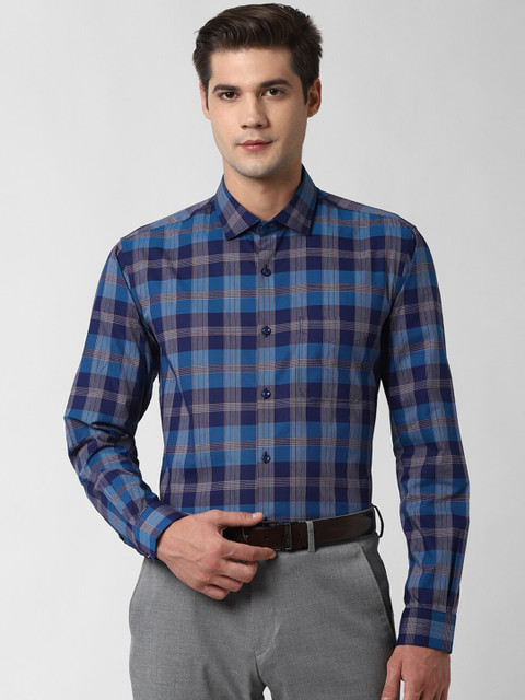

Peter England Elite Men Blue Checked Casual Shirt