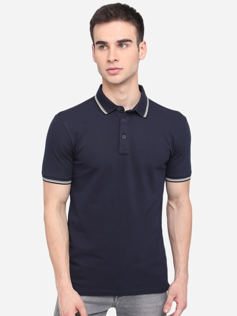 

JADE BLUE Men Navy Blue Polo Collar Slim Fit T-shirt