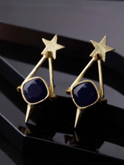 

DIVA WALK Gold-Plated & Blue Geometric Drop Earrings