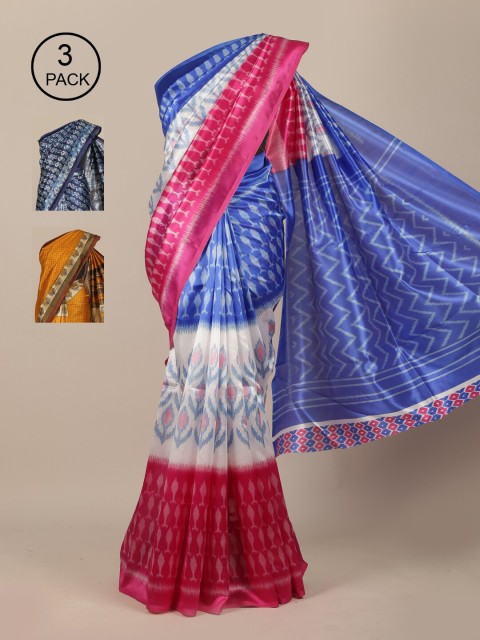 

Pothys Pack of 3 Ethnic Motifs Jute Silk Ikat Saree, Pink