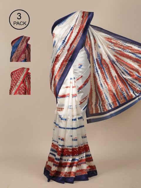 

Pothys Pack of 3 Blue & Red Jute Silk Saree