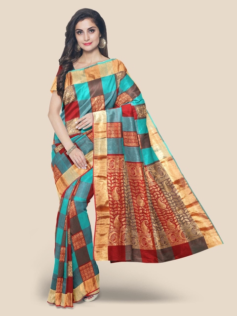 

Kalamandir Blue & Maroon Checked Zari Saree