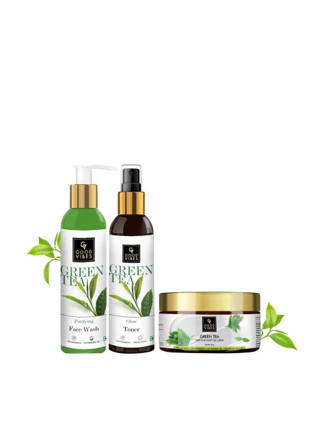 

Good Vibes Green Tea Combo Kit - Face Wash 120ml, Toner 120ml, Gel Creme 50g, White