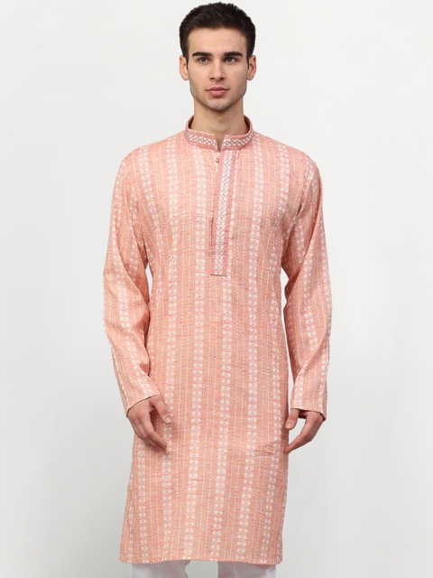 

Jompers Men Pink & White Ethnic Motifs Embroidered Kurta