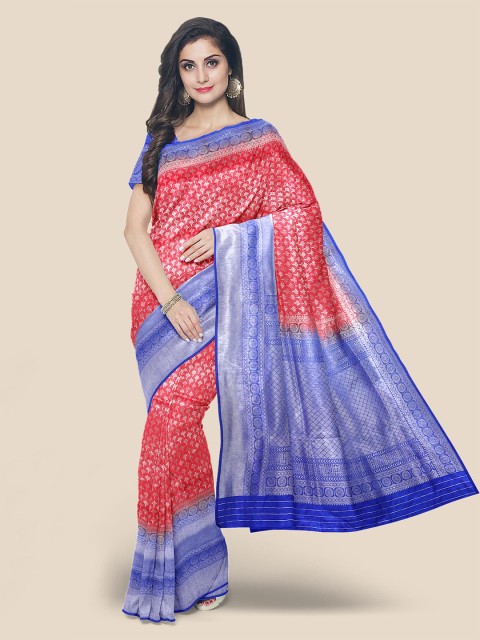 

Kalamandir Red & Blue Woven Design Silk Blend Banarasi Saree