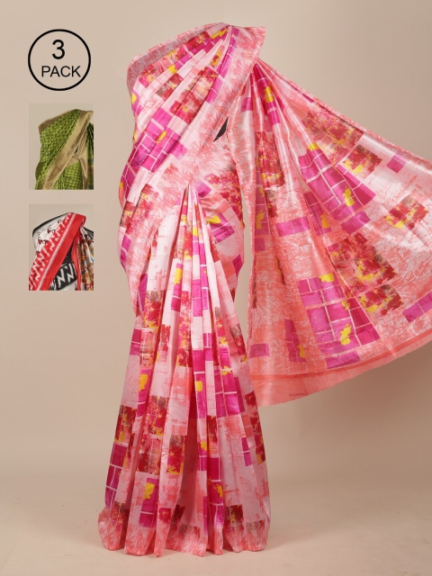 

Pothys Pack of 3 White & Red Jute Silk Saree