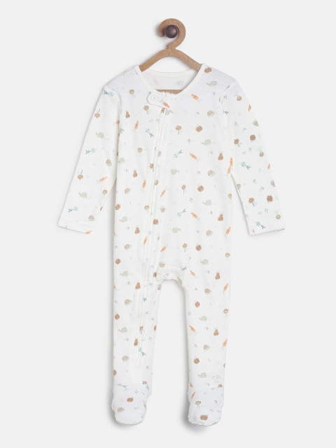 

MINI KLUB Infant Boys White & Brown Printed Pure Cotton Sleepsuit