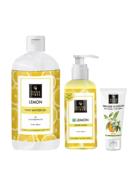 

Good Vibes Hand Care Essentials - Hand Wash, Hand Sanitizer, Hand Cream, Yellow