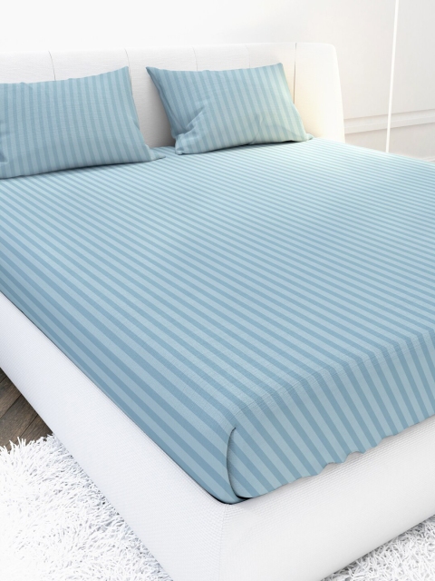 

MAYFAIR HOMES LONDON Blue Striped 210 TC King Bedsheet with 2 Pillow Covers