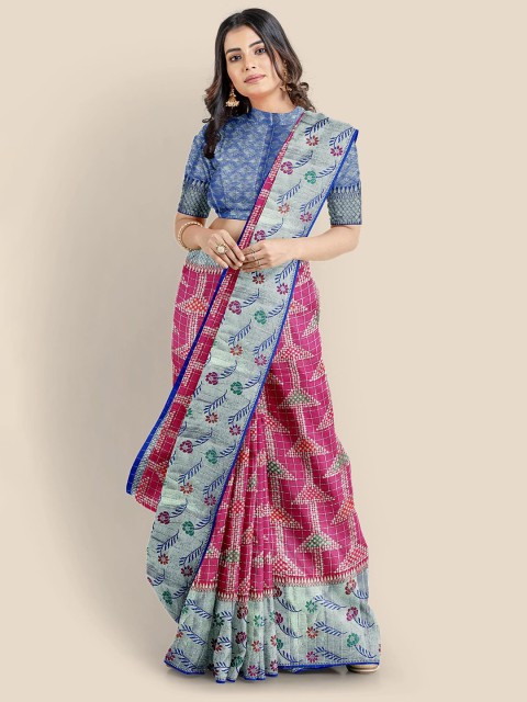 

Kalamandir Pink & Grey Silk Blend Banarasi Saree