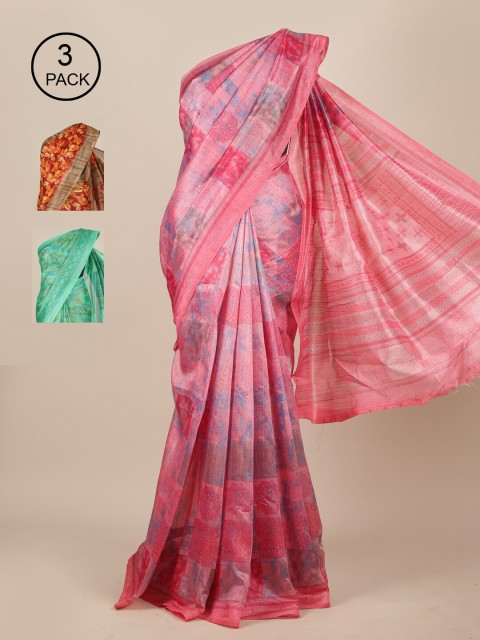 

Pothys Pack of 3 Ethnic Motifs Jute Silk Sarees, Pink