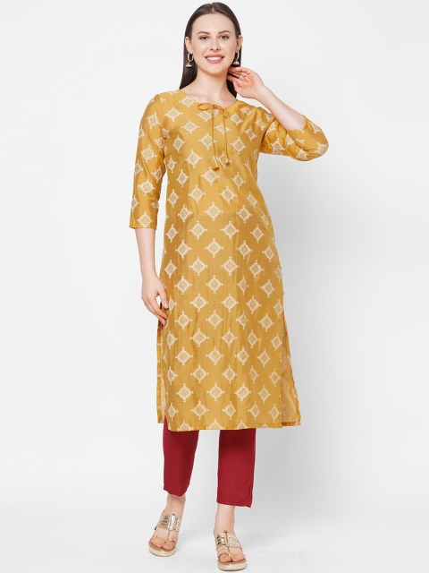 

Os Women Mustard Ethnic Motifs Printed Chanderi Silk Kurta