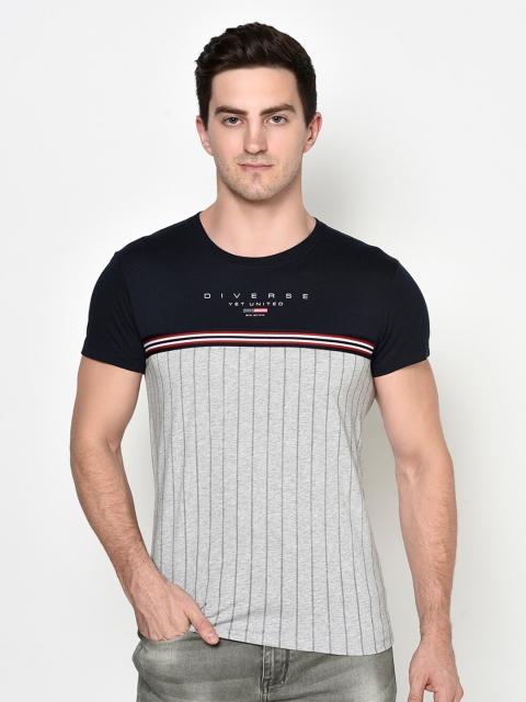 

Octave Men Navy Blue & Grey Colourblocked T-shirt