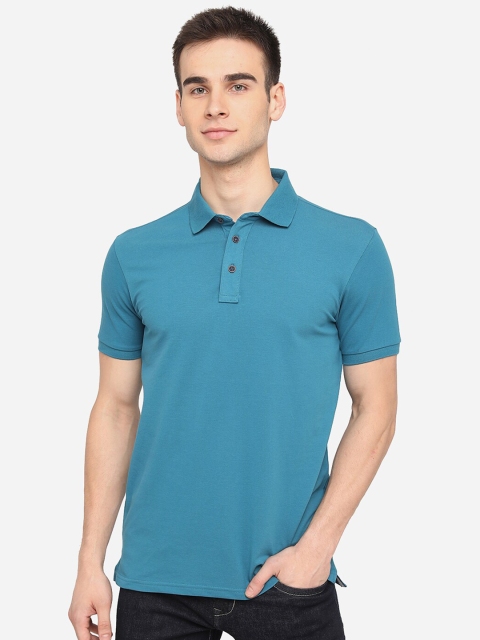 

JADE BLUE Men Blue Polo Collar Slim Fit Cotton T-shirt