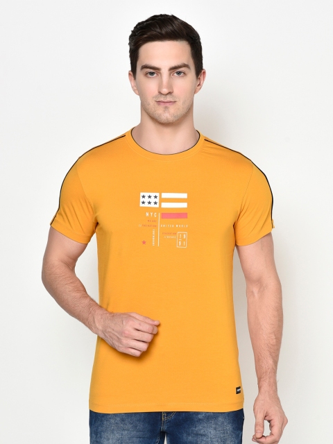 

Octave Men Mustard Sports Printed Applique T-shirt