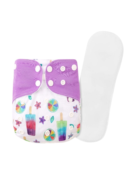 

GUCHIGU Unisex Kids White & Purple Printed Soft Baby Cloth Washable Diapers