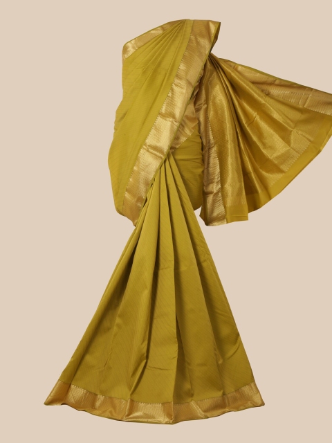 

Pothys Green & Gold-Toned Striped Pure Silk Kanjeevaram Saree