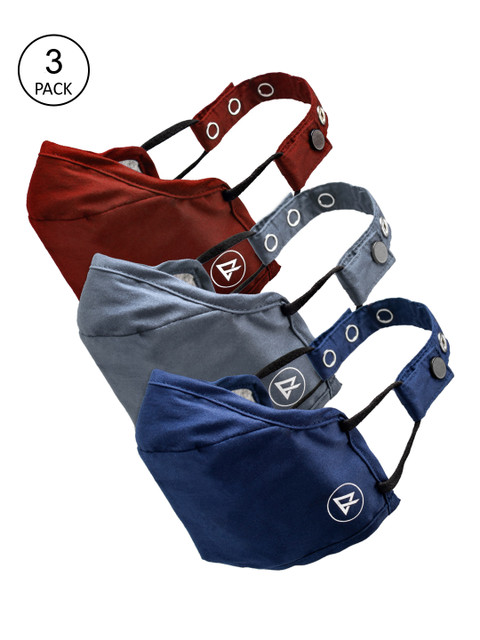 

ZERO RISQUE Pack Of 3 Solid 3-Ply Reusable Cloth Masks With Headband Adjuster, Red