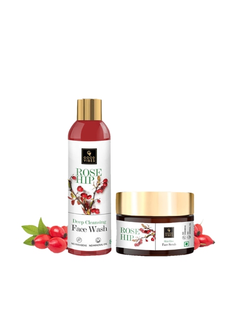 

Good Vibes Rosehip Cleansing Kit - Face Wash 120ml, Face Scrub 50g, White