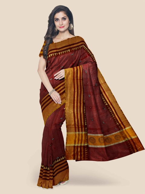 

Kalamandir Maroon & Gold-Toned Floral Zari Saree