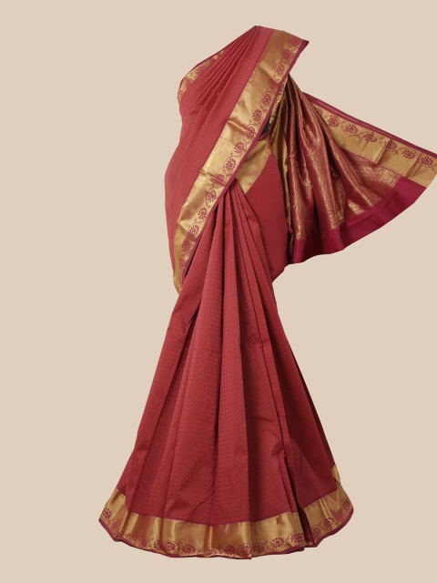 

Pothys Maroon & Gold Ethnic Motifs Pure Silk Kanjeevaram Saree