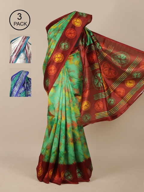 

Pothys Green & Blue Pack of 3 Jute Silk Ready to Wear Saree