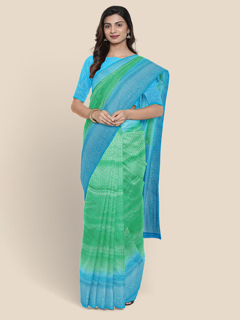

Kalamandir Green & Blue Woven Design Silk Blend Banarasi Saree