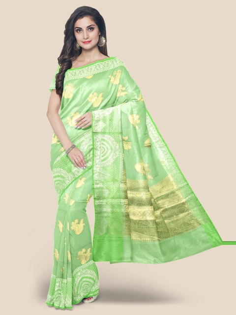 

Kalamandir Green & Gold Ethnic Motifs Cotton Blend Banarasi Saree