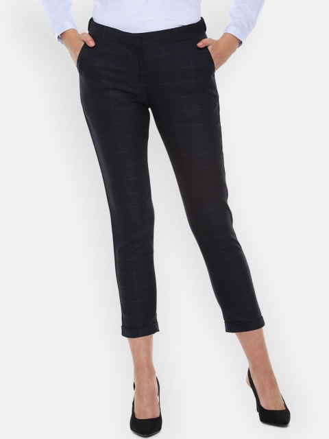 

Van Heusen Woman Women Navy Blue Checked Cigarette Trousers