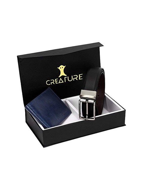 

Creature Men Black & Blue Solid Wallet and Belt Gift Set