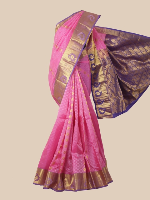 

Pothys Pink & Gold-Toned Woven Design Zari Pure Silk Kanjeevaram Saree