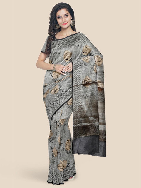 

Kalamandir Silver & Brown Floral Tissue Banarasi Saree