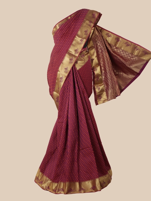 

Pothys Magenta & Gold-Toned Zari Pure Silk Kanjeevaram Saree
