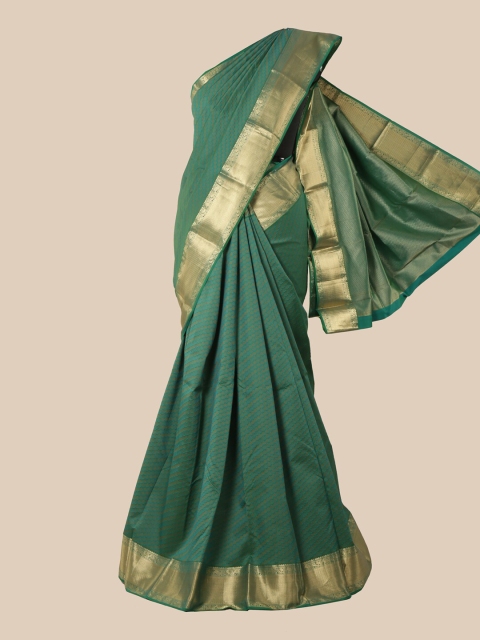 

Pothys Green & Gold-Toned Ethnic Motifs Zari Pure Silk Kanjeevaram Saree