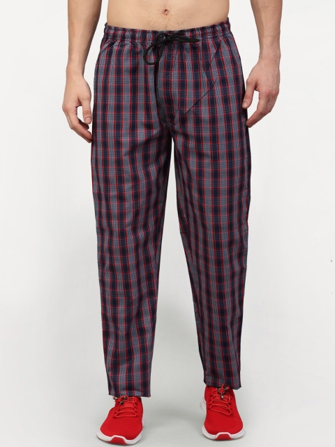 

JAINISH Men Grey & Red Checked Pure Cotton Slim Fit Track Pants