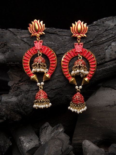 

DIVA WALK Gold & Red Floral Jhumkas Earrings
