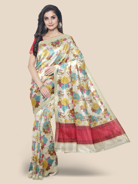 

Kalamandir Cream & Pink Floral Linen Blend Saree