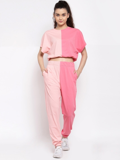 

iki chic Women Pink Colourblocked Pure Cotton Top with Pyjamas