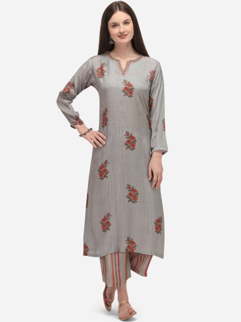 

Seerat Women Grey Floral Printed Kurta with Palazzos