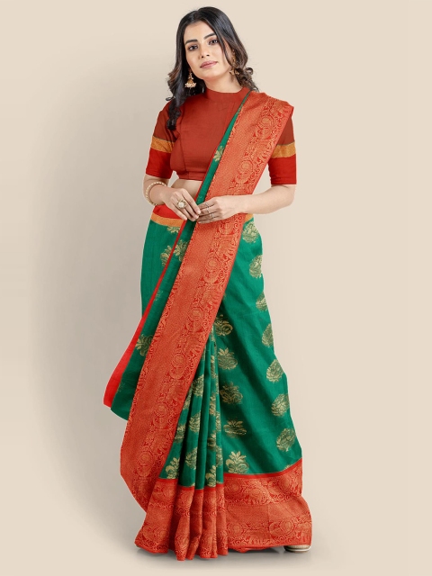 

Kalamandir Green & Orange Woven Design Cotton Blend Saree