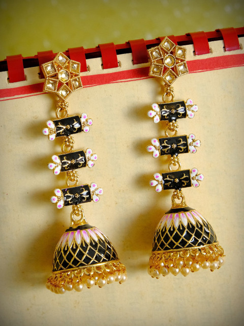 

Crunchy Fashion Gold Kundan Jhumkas Earrings