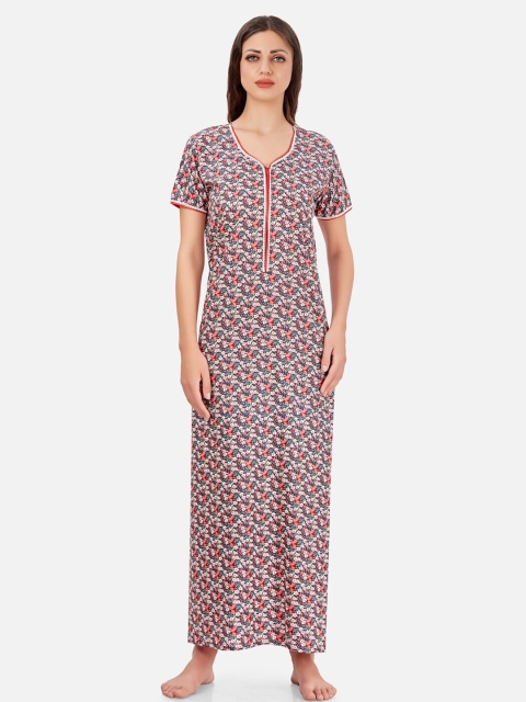 

Sand Dune Printed Cotton Maternity & Feeding Nightdress, Navy blue