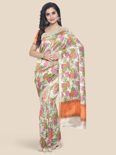 

Kalamandir Cream & Orange Floral Linen Blend Saree