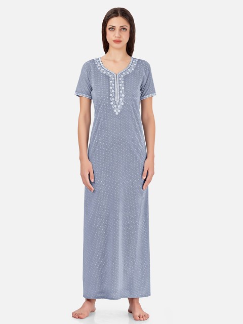 

Sand Dune Grey & White Printed Cotton Maxi Nightdress