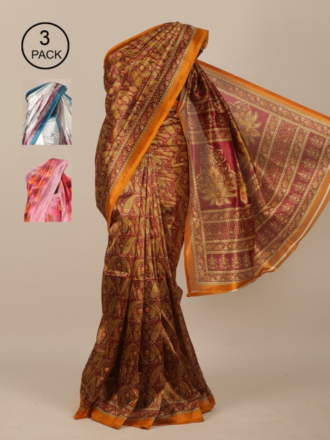 

Pothys Pack Of 3 Ethnic Motifs Jute Silk Sarees, Maroon