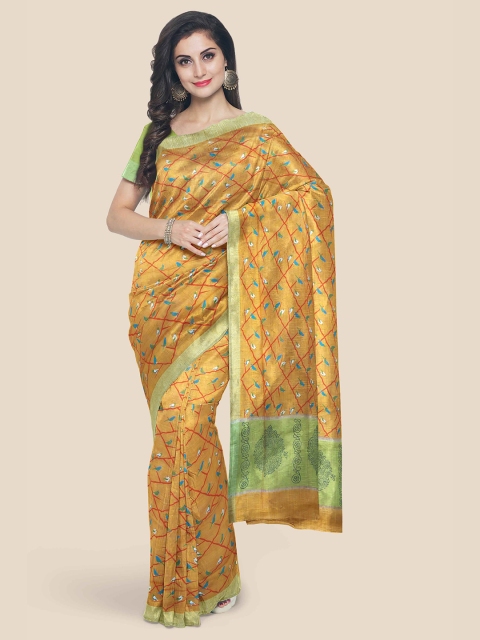 

Kalamandir Mustard Yellow & Red Ethnic Motifs Linen Blend Saree