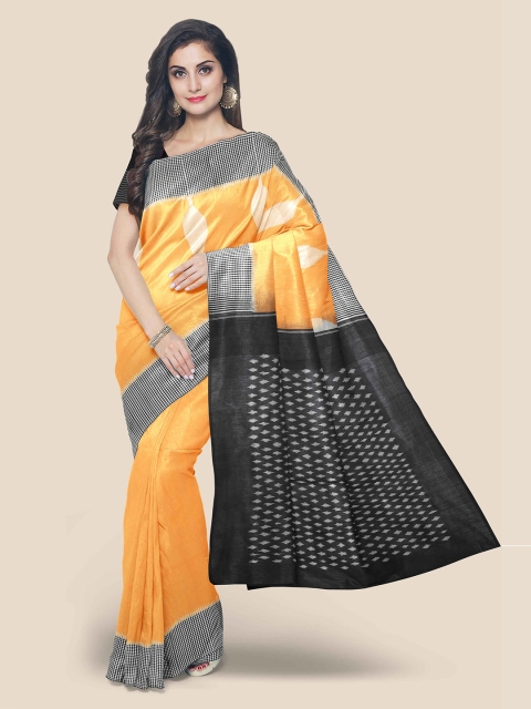 

Kalamandir Orange & Black Ethnic Motifs Ikat Saree