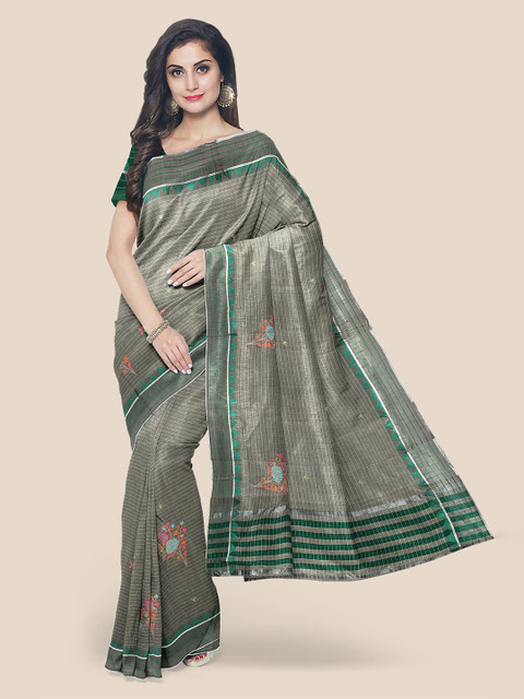 

Kalamandir Grey & Green Floral Saree