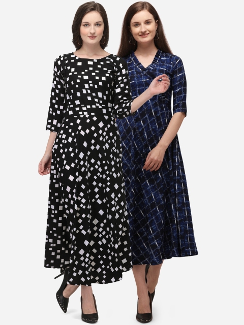 

SAADHVI Pack Of 2 Black & White Crepe Midi Dresses